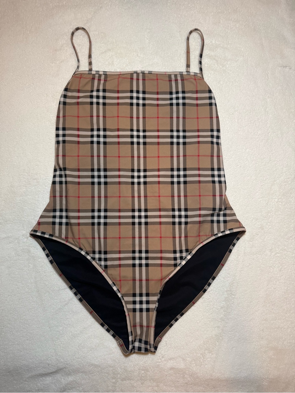 NWOT Burberry Womens XL Vintage Check One Piece Swimsuit Beige Nylon Stretch